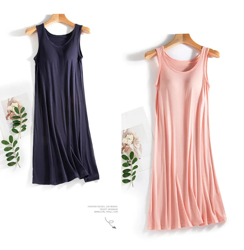 New Modal Women's Summer Tank Tops with Chest Cushion Cup Cover One Piece Home Sleepwear Female Underwear Pajamas Nightgowns