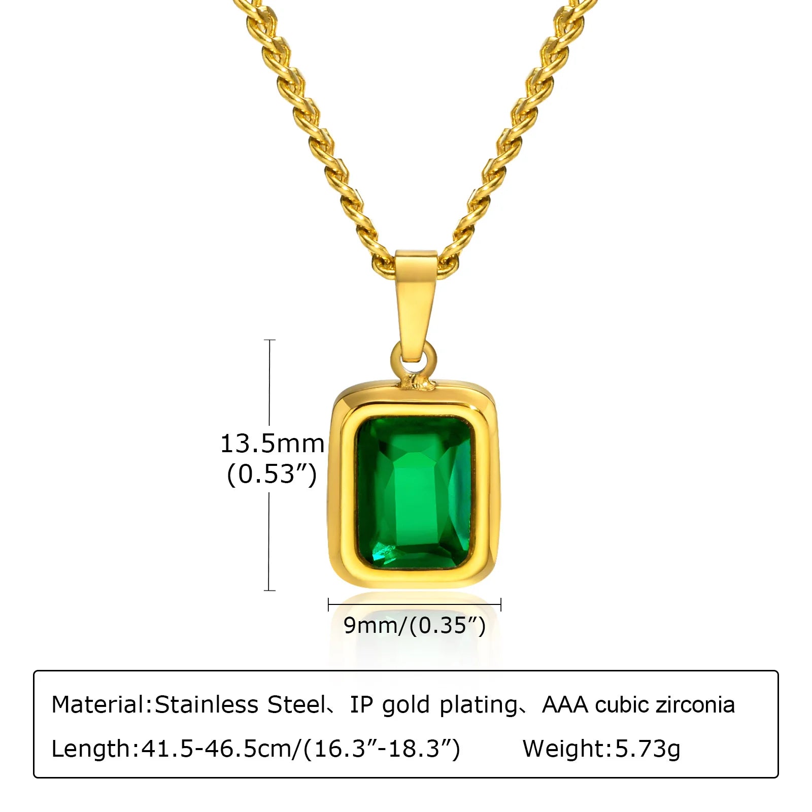 Retro Green Zircon Pendant Necklace For Women'S, Crystal Stone Chain Stainless Steel Gold Plated Luxury Birthday Gifts