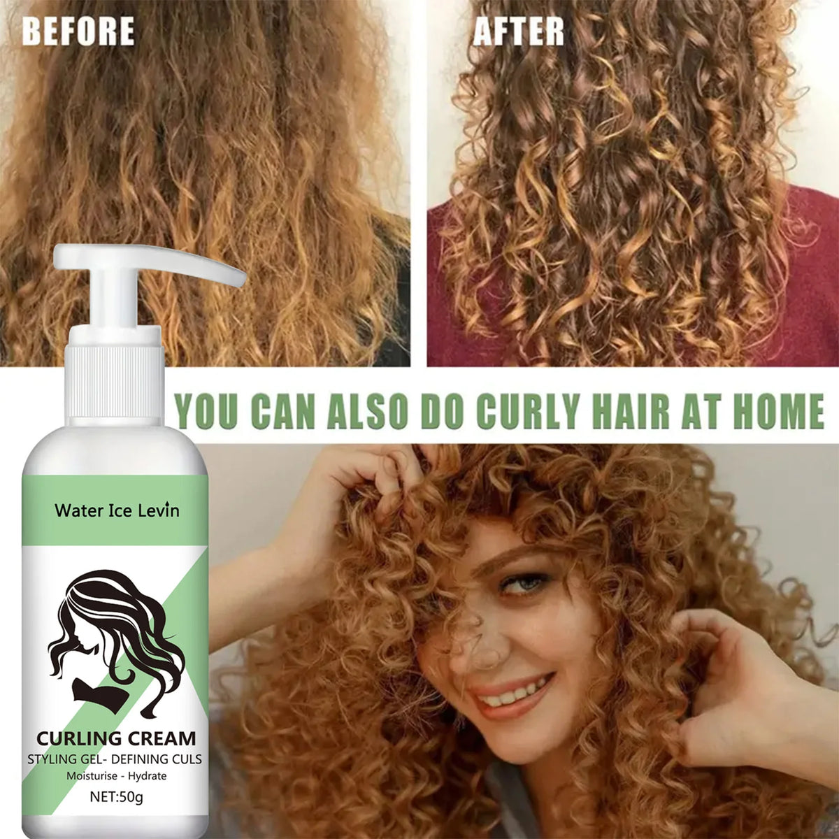 Water Ice Levin Curl Enhancer Cream - 50g with Keratin & Biotin