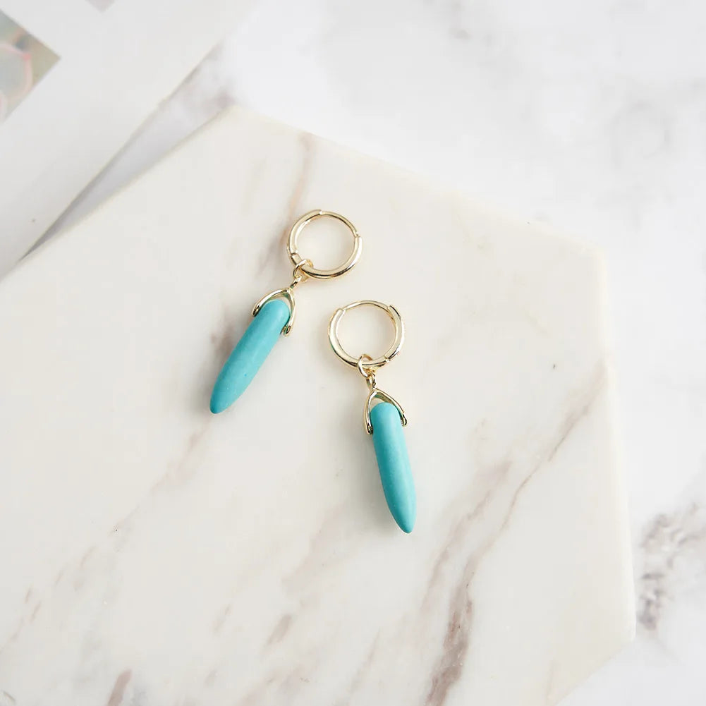 ORSA JEWELS Minimalist Turquoise Drop Earrings for Women's High-end Accessories Bohemian Vacation 925 Silver Earrings GME44