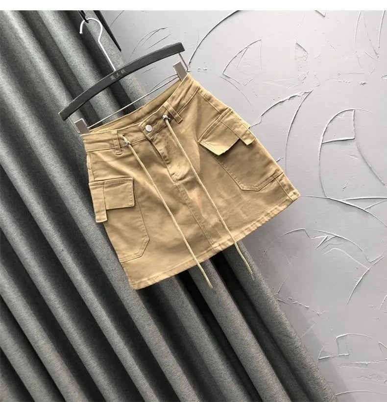 High Waist Slim Fit Denim Mini Skirt Women's Fashion Retro Style Short Skirts Summer Trendy Streetwear Polyester Fabric