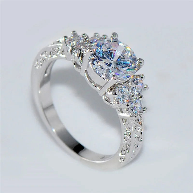 Exquisite Fashion Silver Color Engagement Rings For Women'S Fashion White Zircon Stones Ring Anniversary Bridal Wedding Jewelry