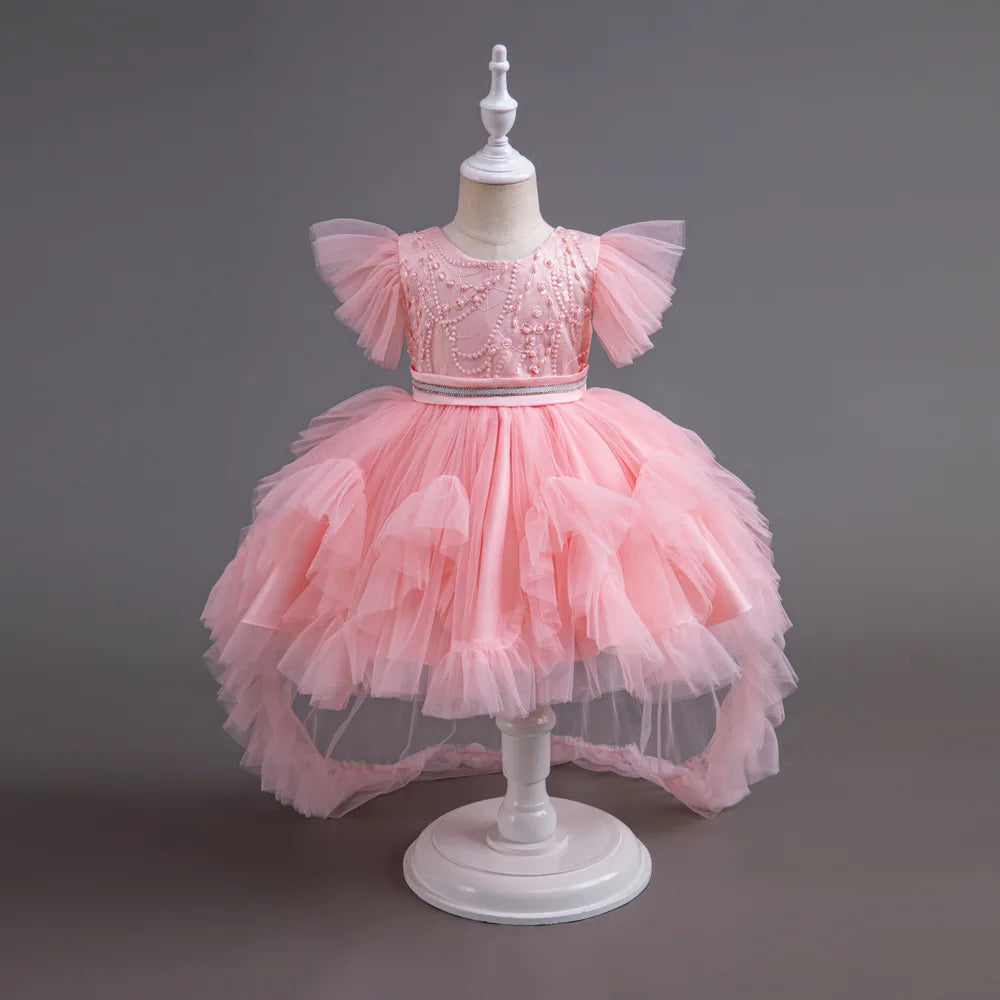 HETISO Girl Christmas Dresses Trailing Kid's Dress for Girls Retro Lace Sequined Children's Wedding Party Ball Gown 6 8 10 Years