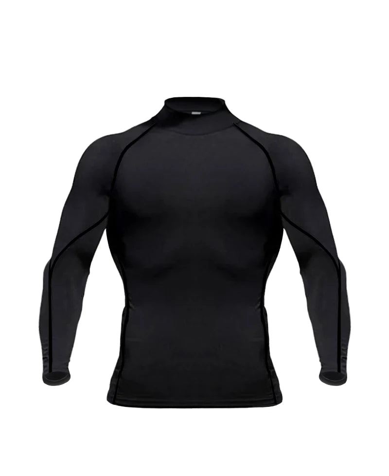 Turtleneck Gym Compression Long Sleeve Workout Shirt Men Bodybuilding Tight Running Sportwear Fitness Mens Sports Shirt