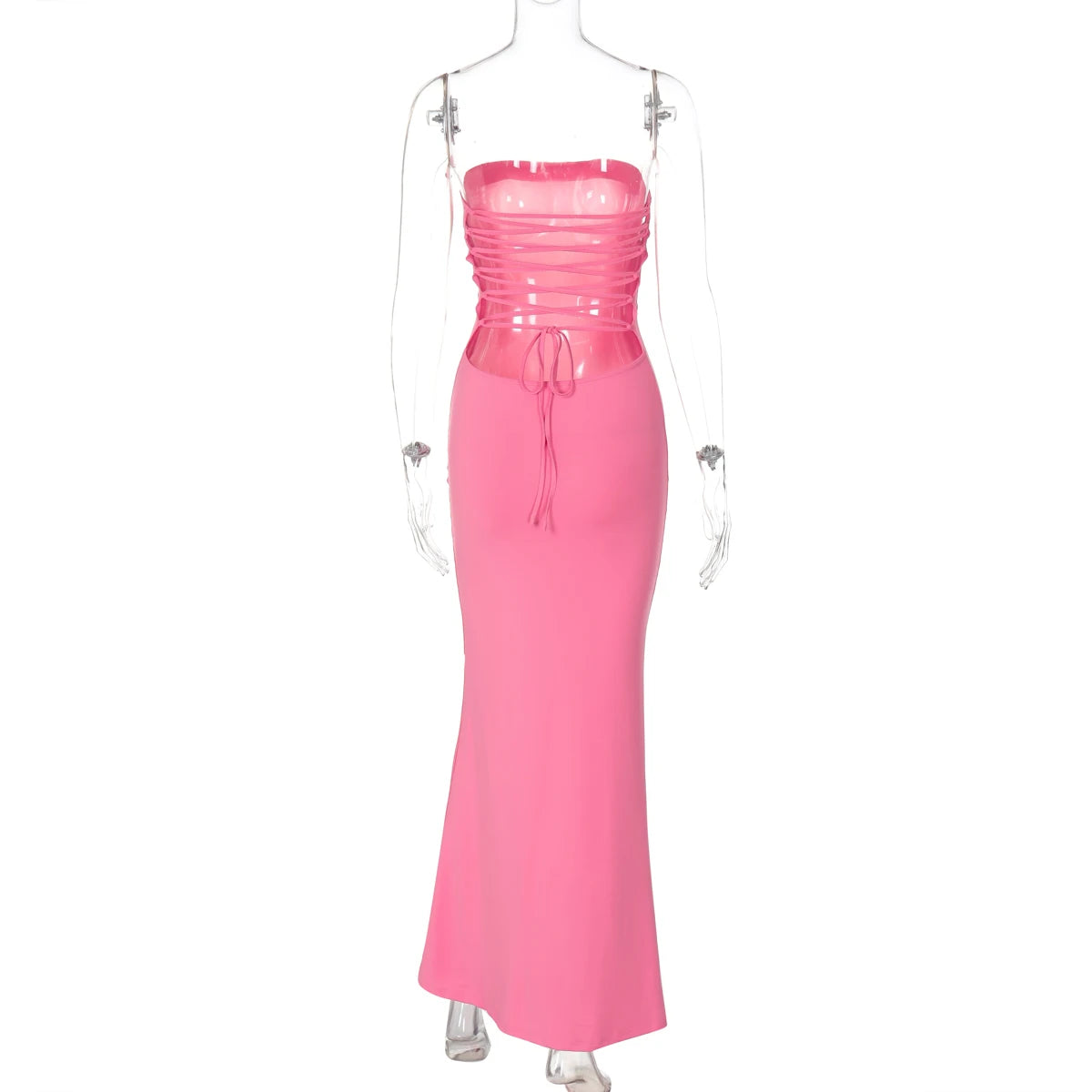 Summer Women Y2K Clothes Beach Vacation Party Elegant Women Solid Strapless Backless Bandage Sexy Bodycon Maxi Dress