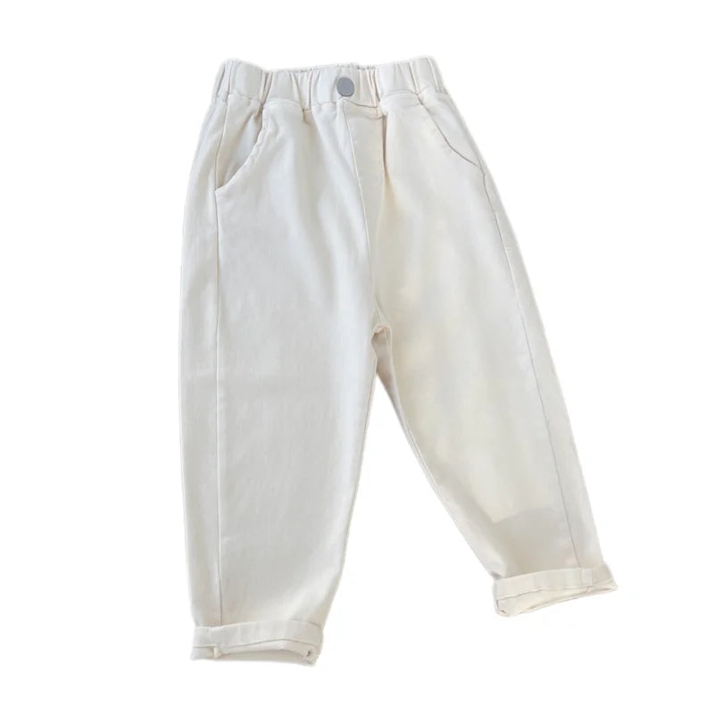 2-7Y New Autumn Casual Pants Solid Color Elastic Waist Pants with Side Pockets for Boys Girls Cotton Trousers Daily