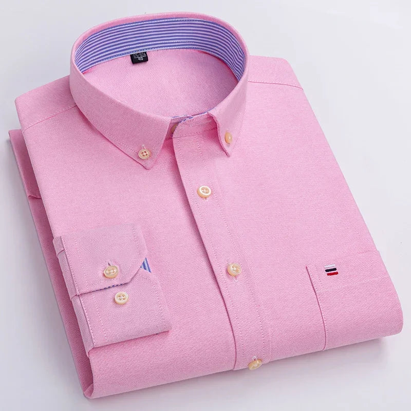 Over Size 7XL 100% Cotton Oxford Long-Sleeve Shirts for Men Slim Fit Formal Plain Shirt Office White Clothes Elegant Business To
