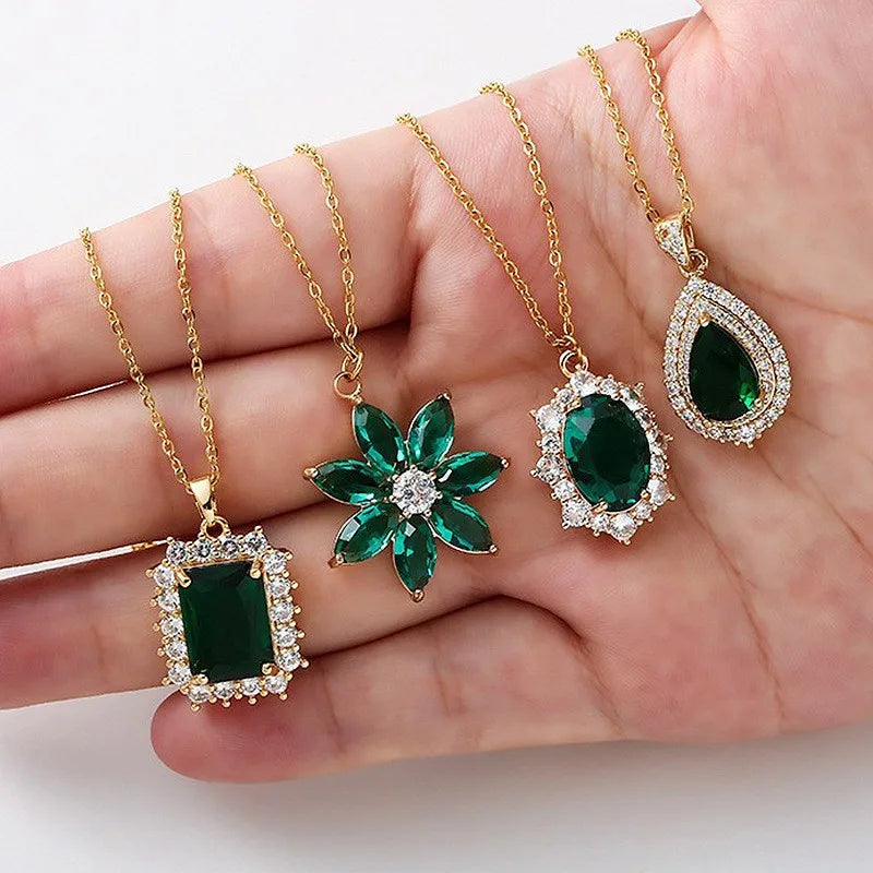 Stainless Steel Enamel Pendant Necklace Women's Fashion Green Leaf Flower Design Non-fading High-End Sensation Jewelry