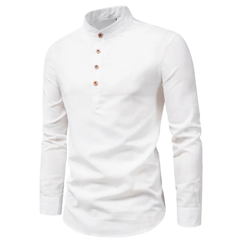 YOUONGWEAR Men's Cotton Linen Long-Sleeve Shirt - Oversized Casual