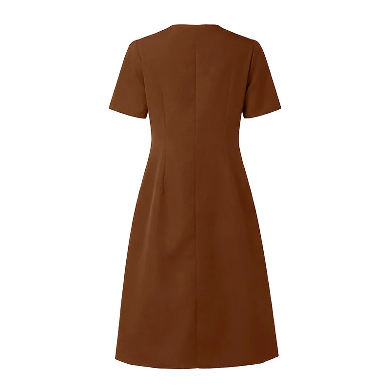 2026 ZANZEA Women Summer Sundress Patchwork Dress Elegant V Neck Short Sleeve Work Dresses Buttons Up Midi Robe Pleated Vestidos