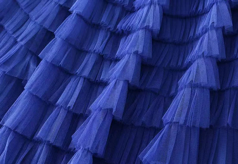 HOT Solid Multilayer Ruffle Mesh Skirt Women Boho High Waist Long Maxi Tulle Skirt Spring Summer Party Women's Clothing