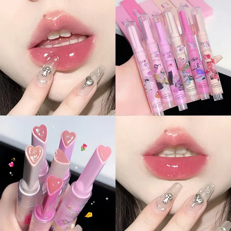 Clear Lip Glaze Jelly Solid Mirror Lipstick Waterproof Love-shaped Watermelon Lip Gloss Fade Lip Lines Moisturising Korea Makeup