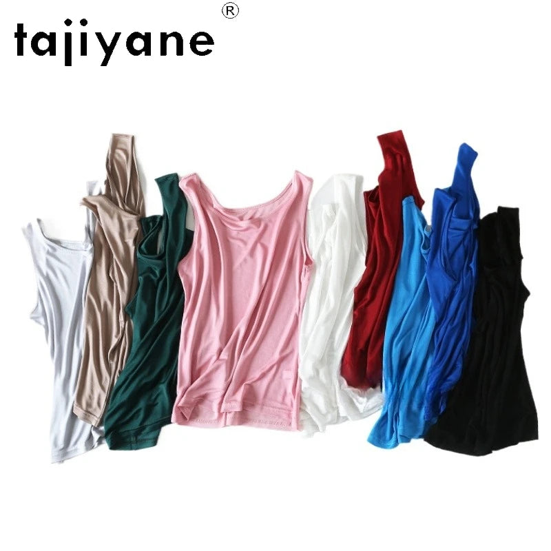 TAJIYANE 70% Mulberry Silk Tank Tops for Woman Elegant Sleeveless Summer Tops 2025 Solid Color Silk Vest Ladies Clothes кроп топ