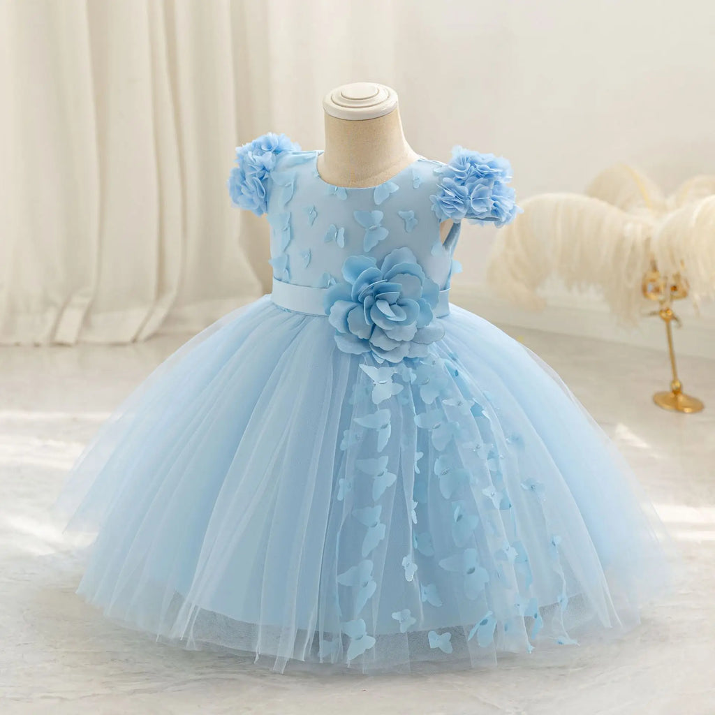 HETISO Baby Girl Butterfly Dress Sky Blue Kids Cute Tutu Sweet Holiday Ball Gown Summer Children's New Year Costumes 1-5Y
