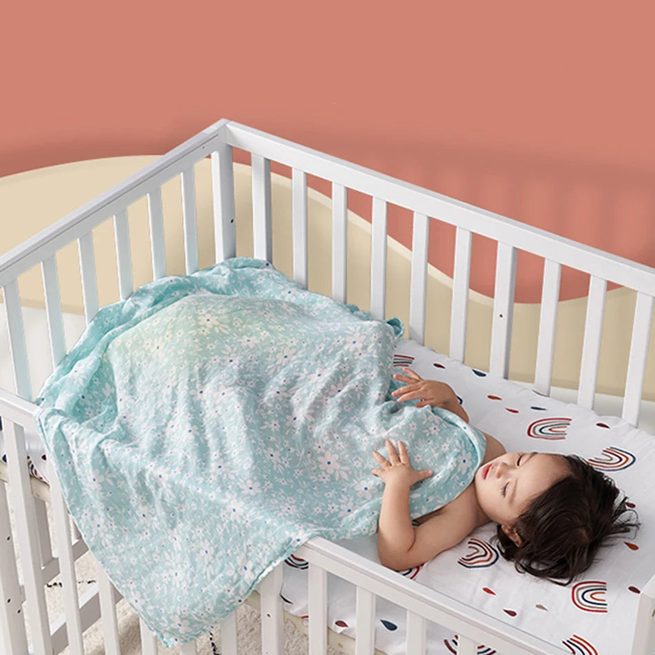 Elinfant Cute Soft Print Baby Towel Wrap 120x110cm Bamboo Cotton Baby Muslin Swaddle Blanket