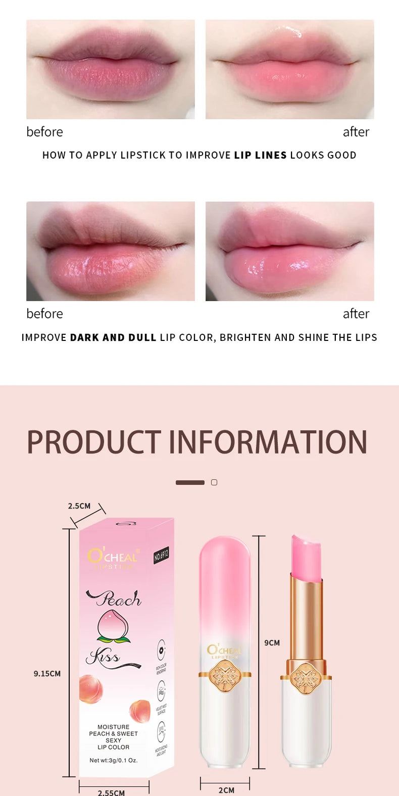 OCHEAL Color Changing Lipstick Fruit Lip Balm Moisturizing Waterproof Long Lasting Moisturizing Lip Balm Temperature Changing
