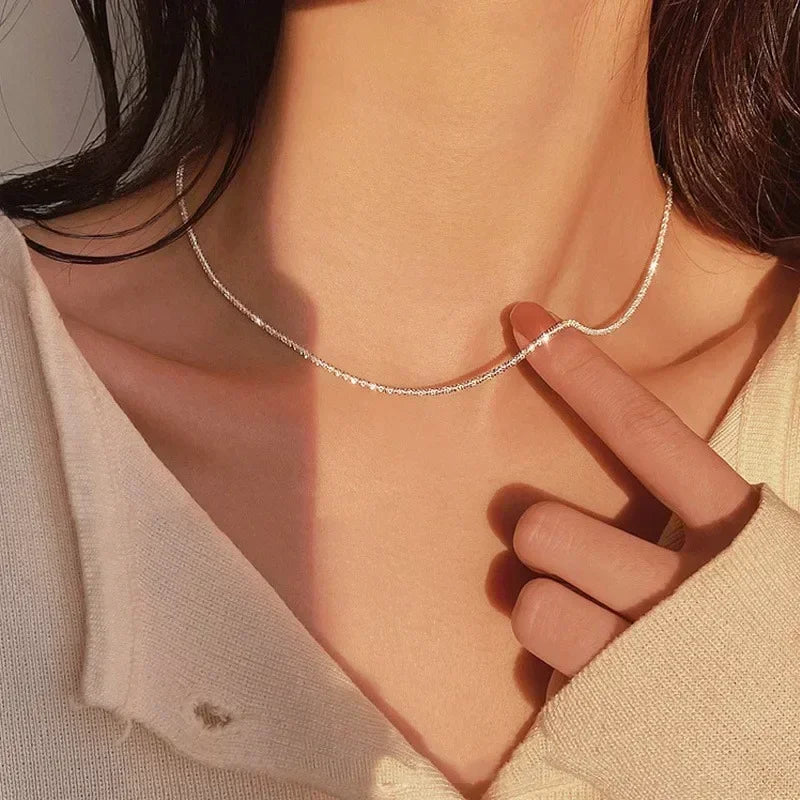 Popular Sparkling Necklace For Women'S Clavicle Chain Choker Silver Color Fashion Jewelry Accessories Wedding Birthday