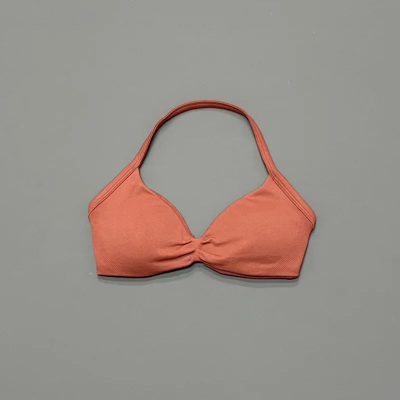 Histello Sports Strappy Bra Women Yoga Tank Bra Seamless High Support Fitness Workout Top Running Exercise Halter Gym Bras