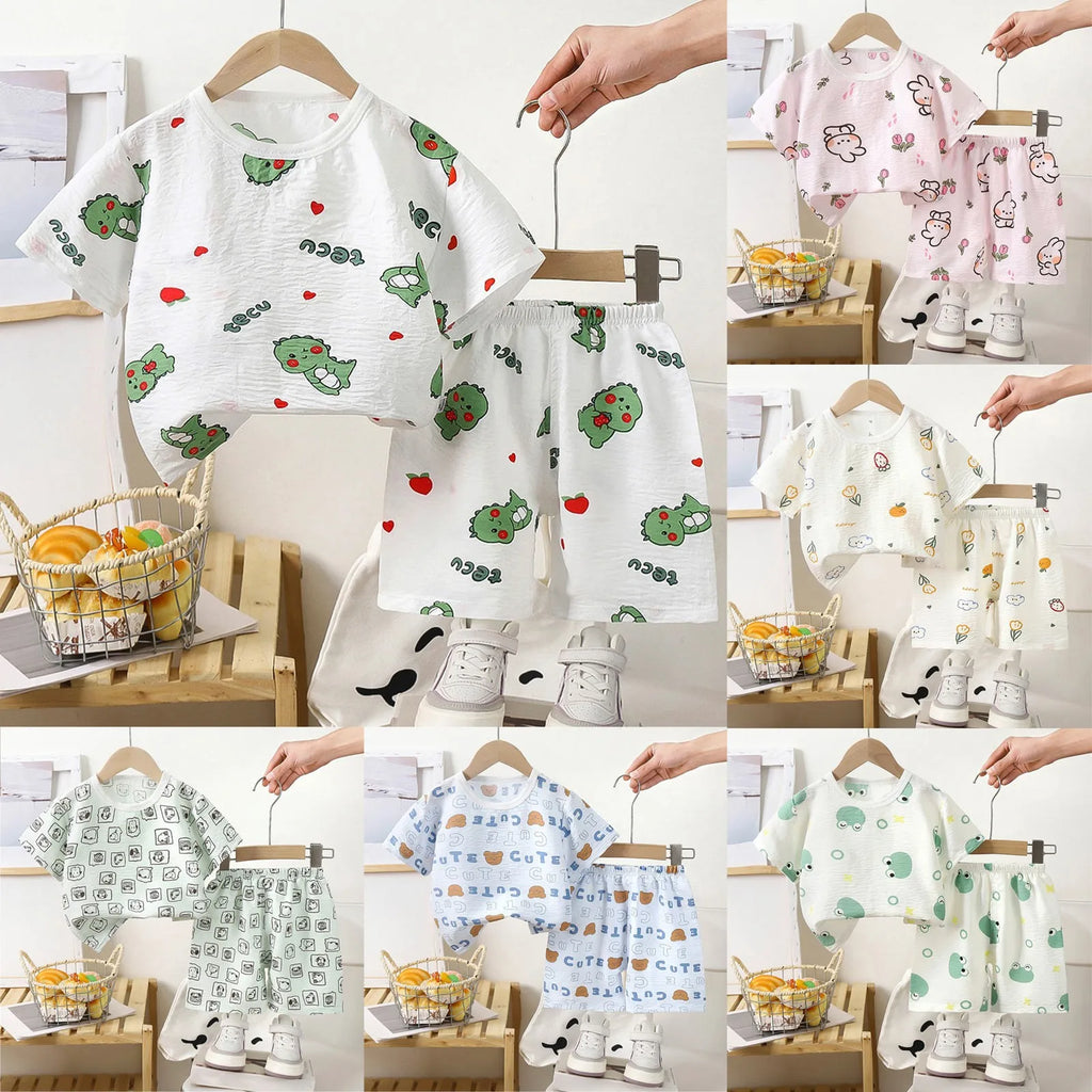 Baby Boy Set Summer Boys Short Sleeved Shorts Loose Stylish Two Piece Suits Girls Short Sleeved Suits Home Clothes 한국 아동복 2025