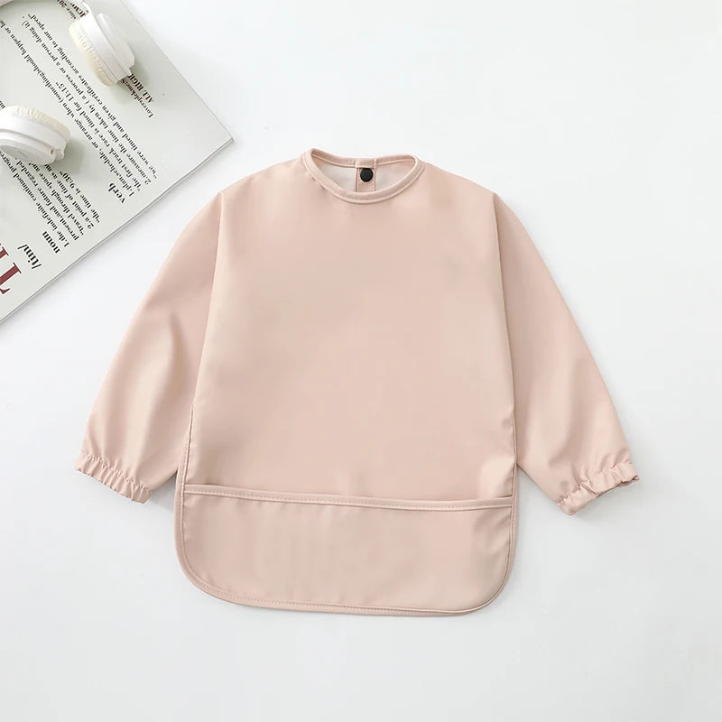 Waterproof Long Sleeve Baby Bib with Pocket – Toddler Feeding Apron for Boys & Girls