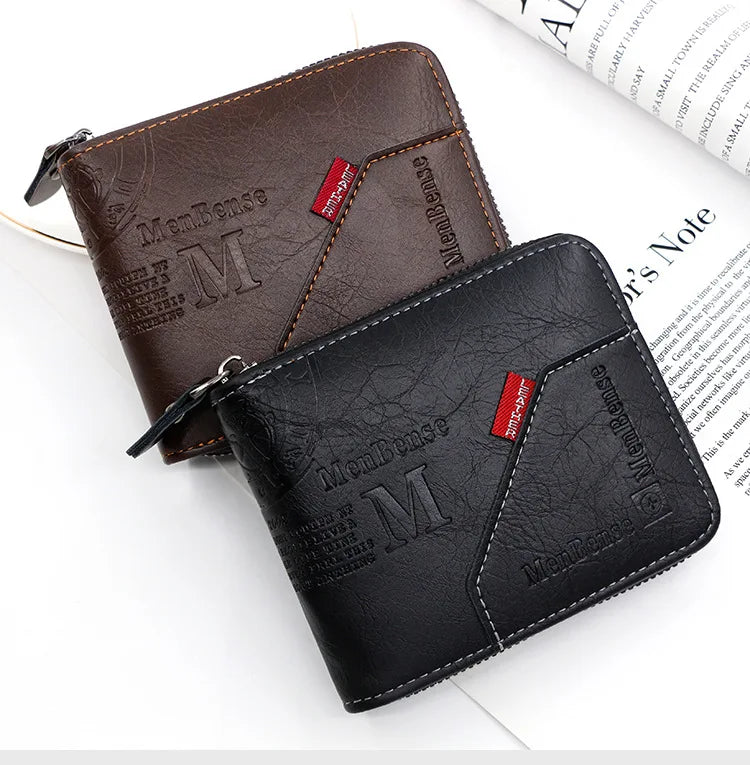 New Men Zipper Wallets Short Card Holder Vintage Male Wallet High Quality PU Leather Classic Coin Pocket Wallet For Boys