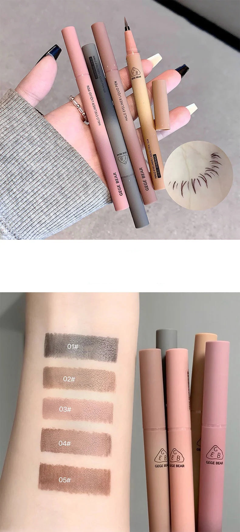 Waterproof Quick Dry Liquid Eyeliner Pen Ultra-fine Matte Black Brown Lasting Lying Silkworm Eyeliner Pencil Natural Eyes Makeup