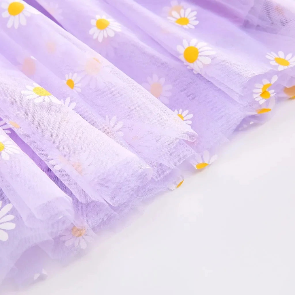 Toddler Girls Summer Sling Dress Sleeveless Daisy Print A-Line Tulle Princess Dress Kids Birthday Party Skirt Cute Baby Clothes