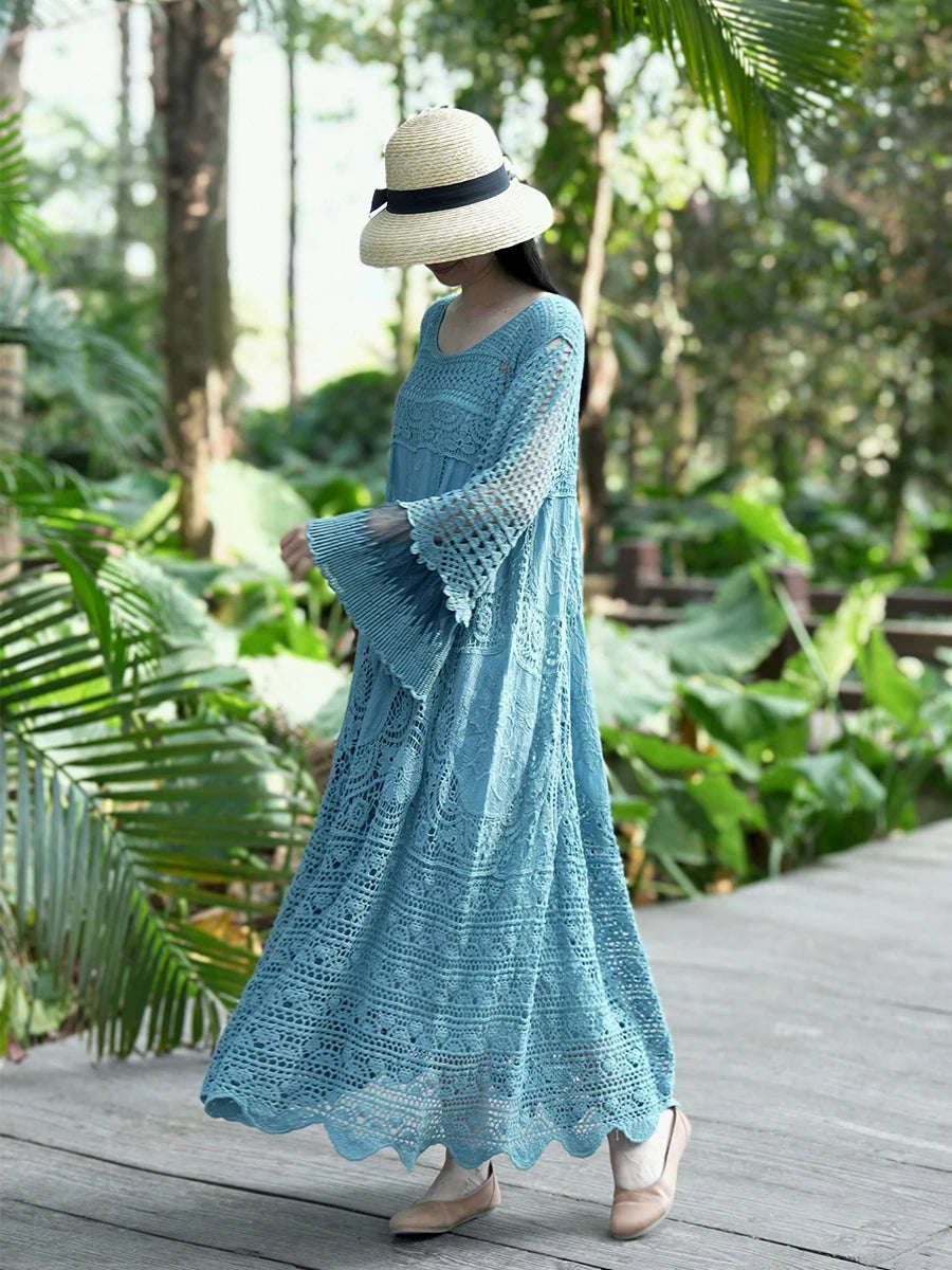 TIYIHAILEY Spring Summer Women Dresses Full Flare Sleevev Beige Loose Ladies Clothing Fashion Long Maxi 2026 New Blue Red Brown