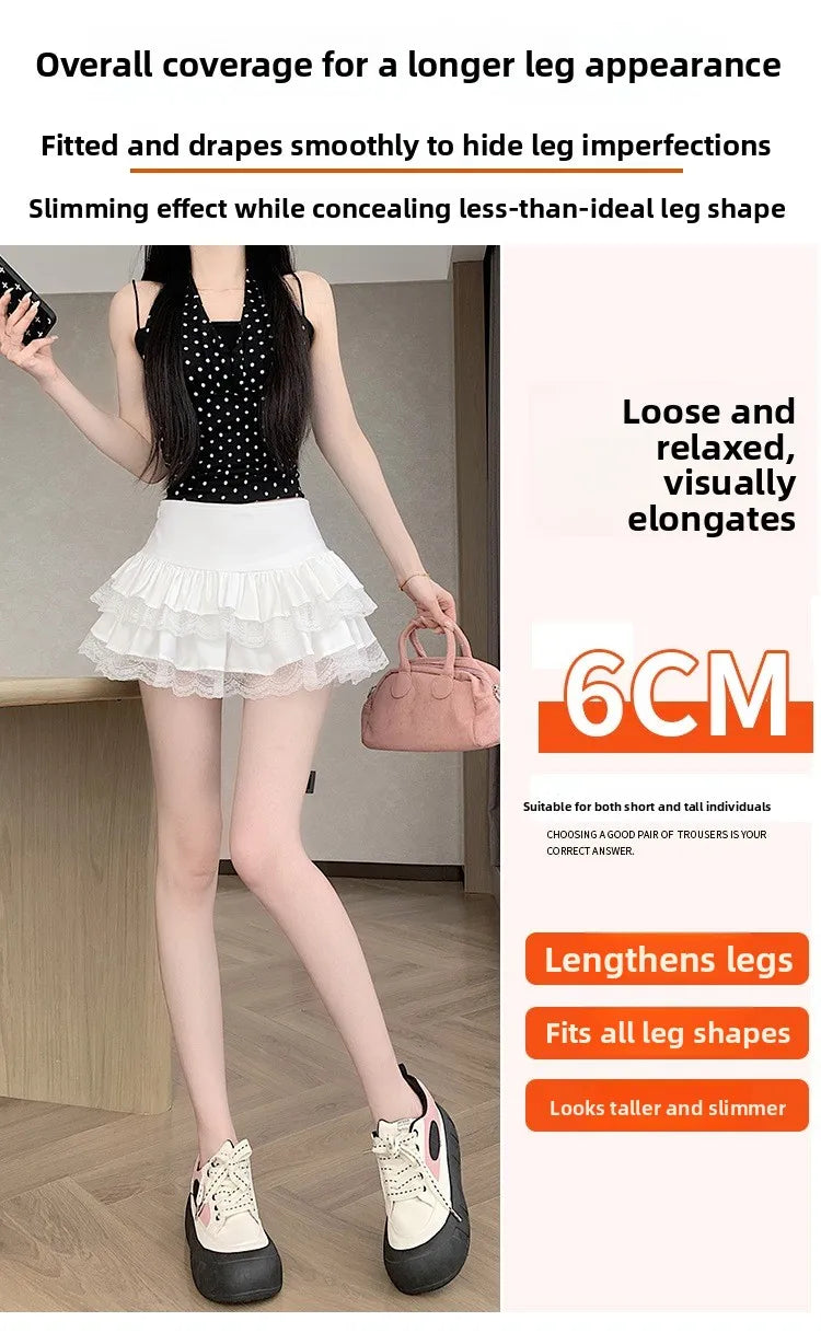 Pure Desire Lace A-Line Mini Skirt High Waist Puffy Sweet Style Short Cake Skirt Cotton Blend Fabric Summer Women's Dress