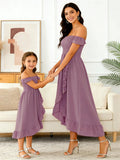 Mother and Daughter Matching Dress 2021 Summer Family Clothes Off Shoulder Short Sleeve Ruffle Dress Mommy and Me Dress Outfits