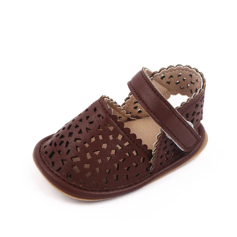 Baby Girls' Breathable Hollow Sandals - Soft Sole Outdoor Shoes