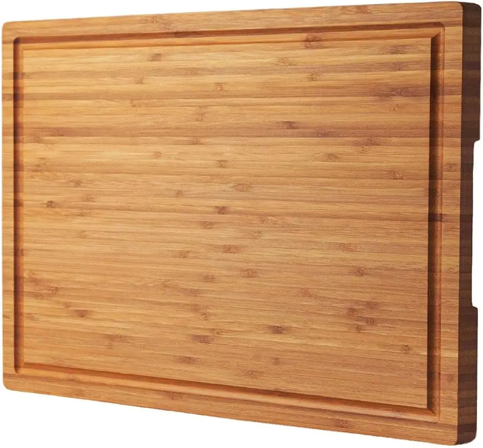 Bamboo Cutting Board for Kitchen, 18x12.5 Inch Large Chopping Block with Side Handles and Juice Grooves