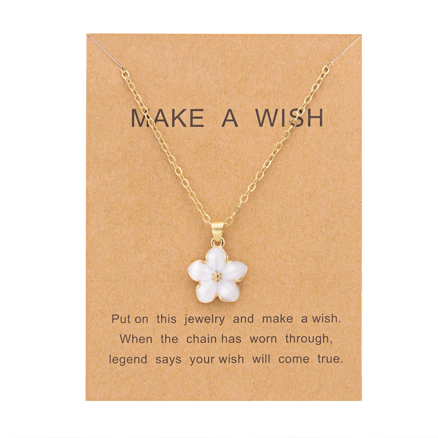 Minimalist Colorful Flower Necklace For Women'S Romantic Pink Cherry Pendant Necklace Make A Wish Paper Card Friendship Jewelry