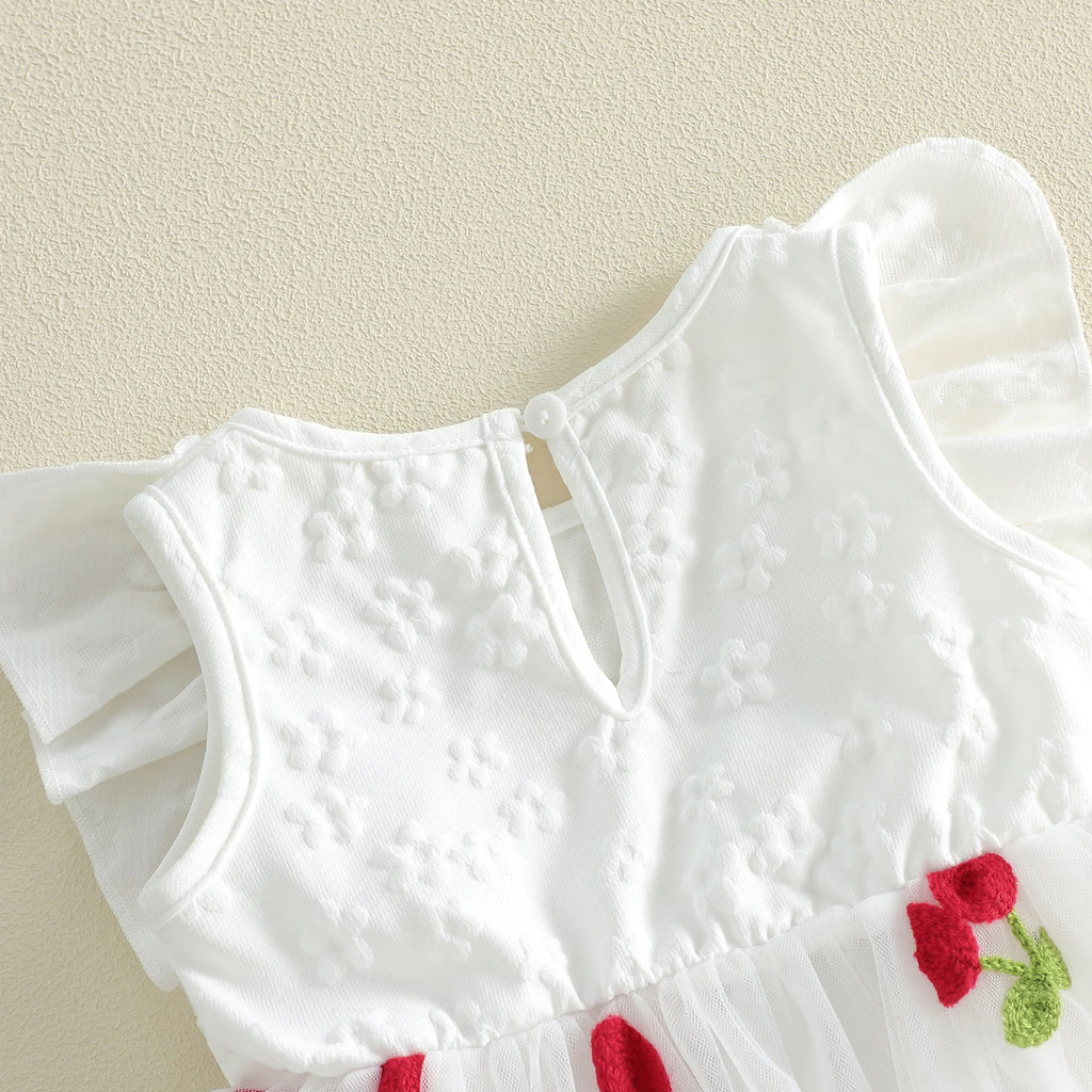 Citgeett Summer Toddler Girls Dress Embroidered Layered Tulle Bowknot Fly Sleeve Casual Dress Clothes
