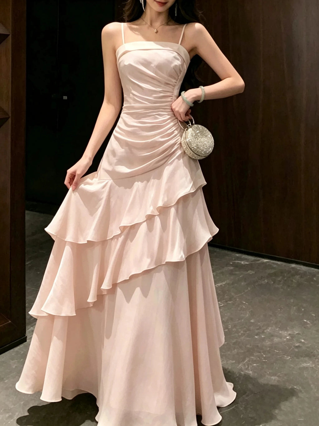 Elegant Women French Spaghetti Strap New Long Dresses Female Slim Chic Party Prom Robe Fashion One Piece Clothing Spring Summer
