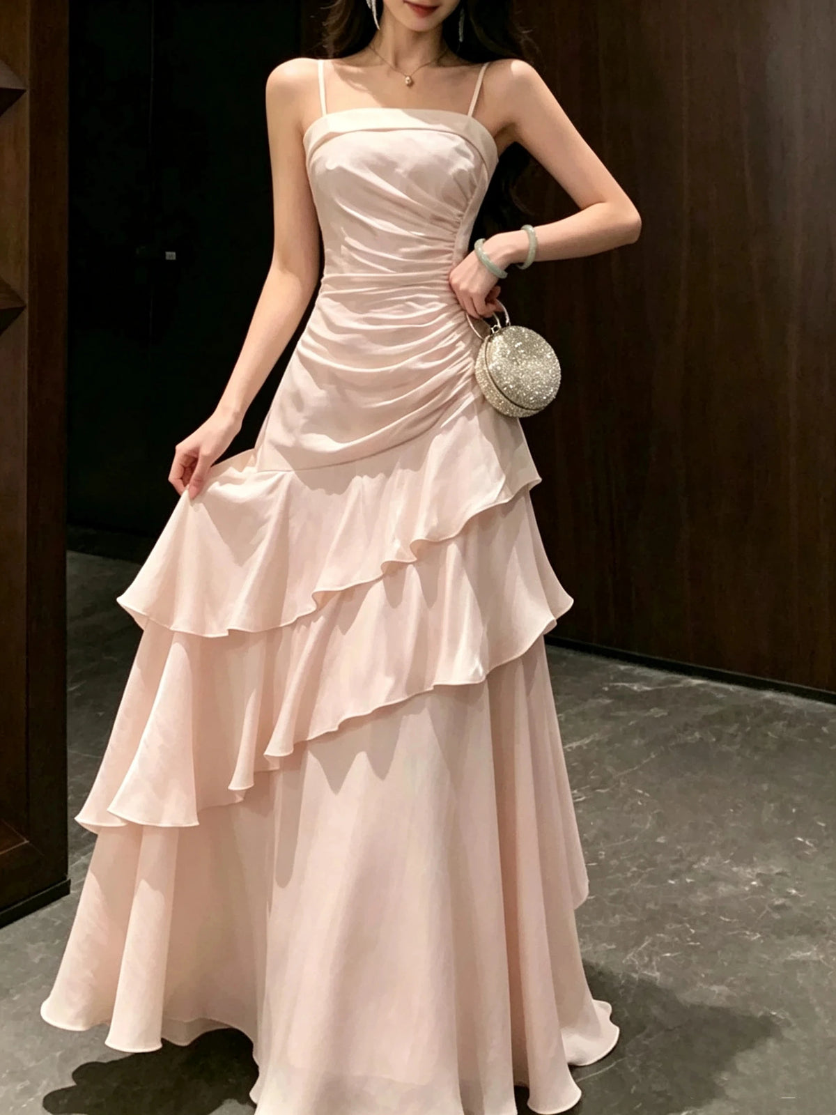 Elegant Women French Spaghetti Strap New Long Dresses Female Slim Chic Party Prom Robe Fashion One Piece Clothing Spring Summer