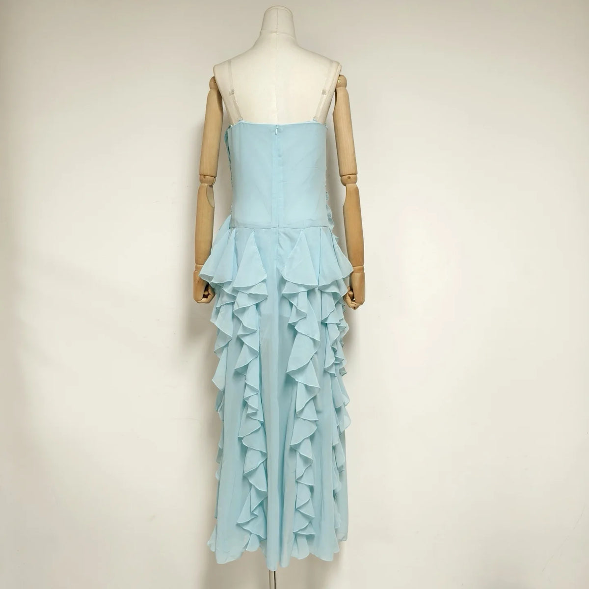 2026 Summer American Elegant Temperament Fashion Ruffled Splicing Sleeveless Strapless Irregular Split Chiffon Long Dress Women