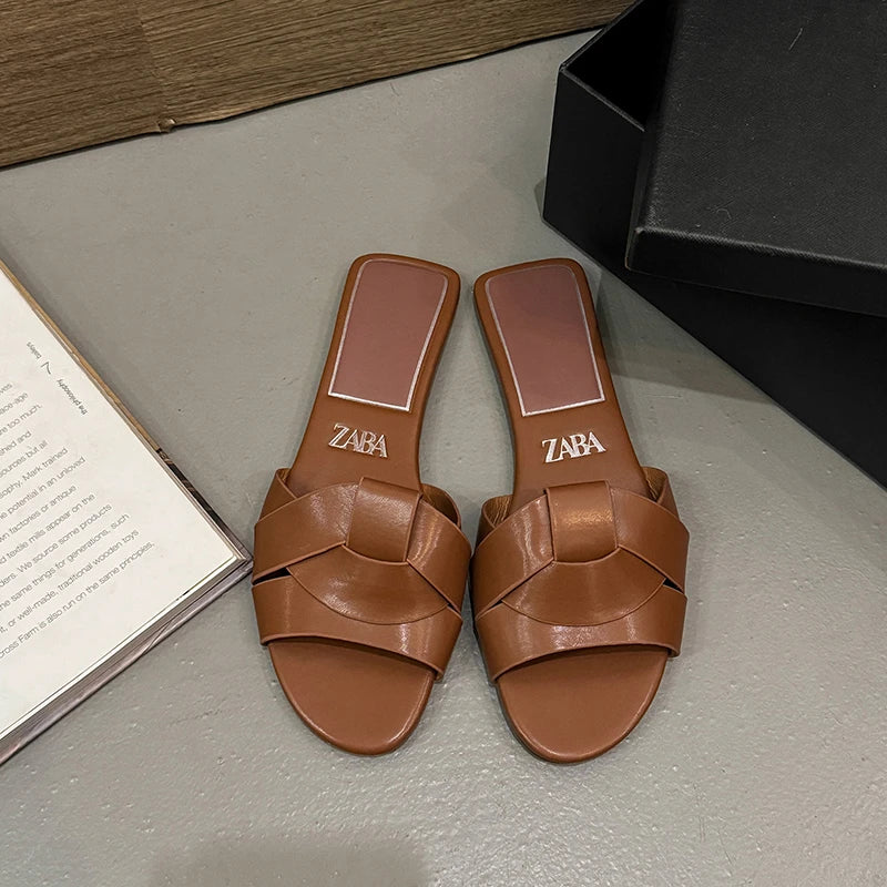 NAZSQ Women's Open Toe Flat Slides - Casual Summer Sandals