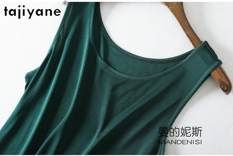 TAJIYANE 70% Mulberry Silk Tank Tops for Woman Elegant Sleeveless Summer Tops 2025 Solid Color Silk Vest Ladies Clothes кроп топ