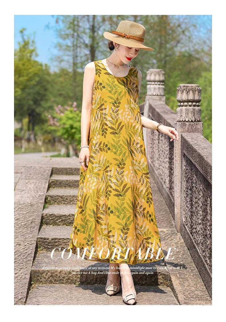 New Women Summer Dresses Vintage Dress FashionRobe Plus Size Sleeveless Femme Casual Print Dresses