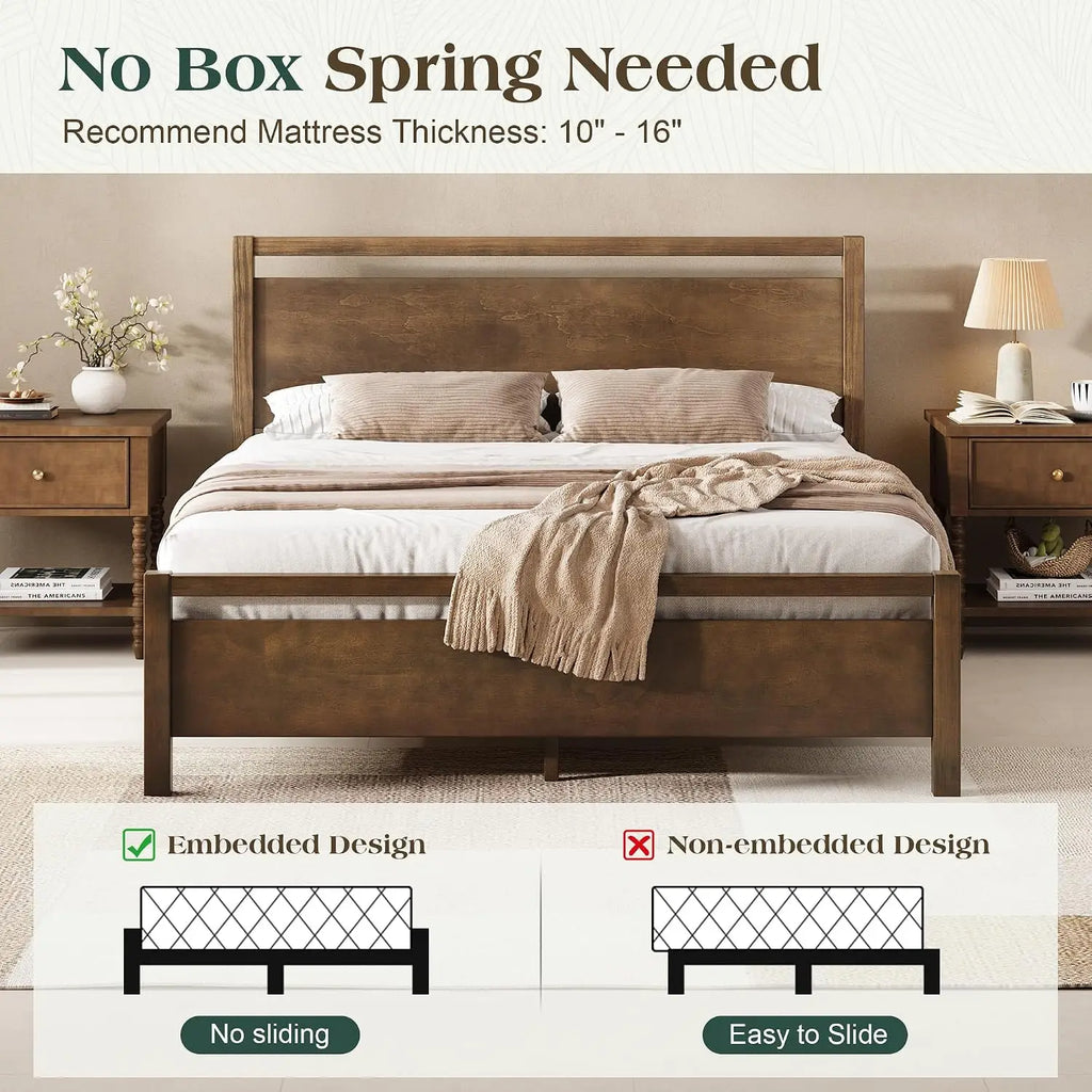 Minimalist King Solid Wood Bed Frame with Headboard for Bedroom, Customized