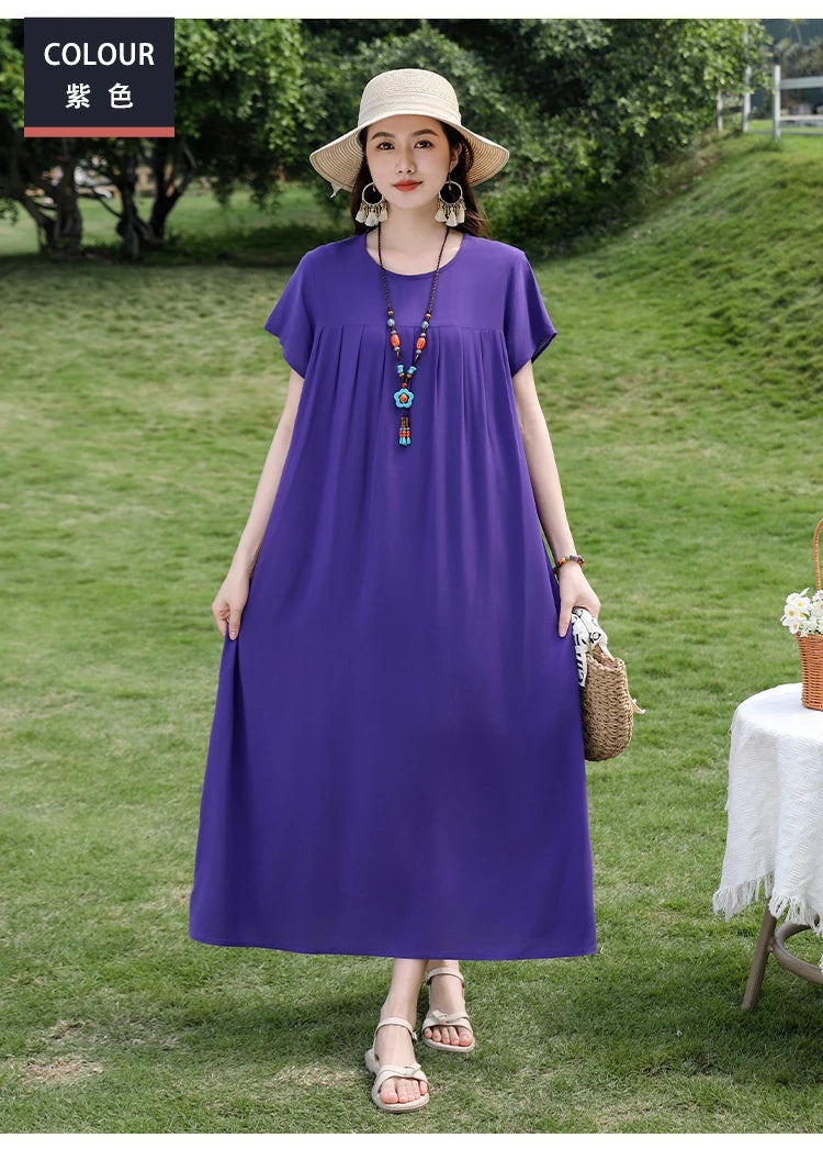 New Fashion Casual 2025 Summer Elegant Dresses For Women O-Neck Print Vintage Short Sleeve Dress Loose Women Clothing