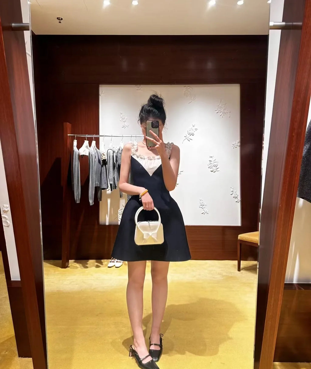 Sweet And Elegant Floral Trim Collar Dress Versatile Splicing Style Casual A-Line Skirt Suitable for All Seasons Shanghai Origin