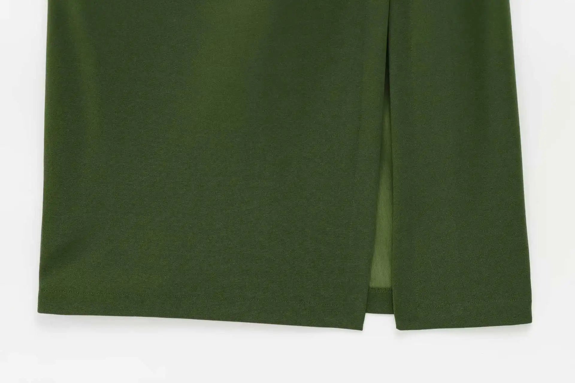 Summer Women's Midi Dress Slit Short Sleeve Pleated Cross-Border Street Style Polyester Solid Color Basic round Neck Loose Waist