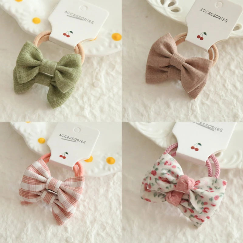 AITOUSHI Girls' Elastic Hair Bow Ties - Cotton Printed Hair Rope
