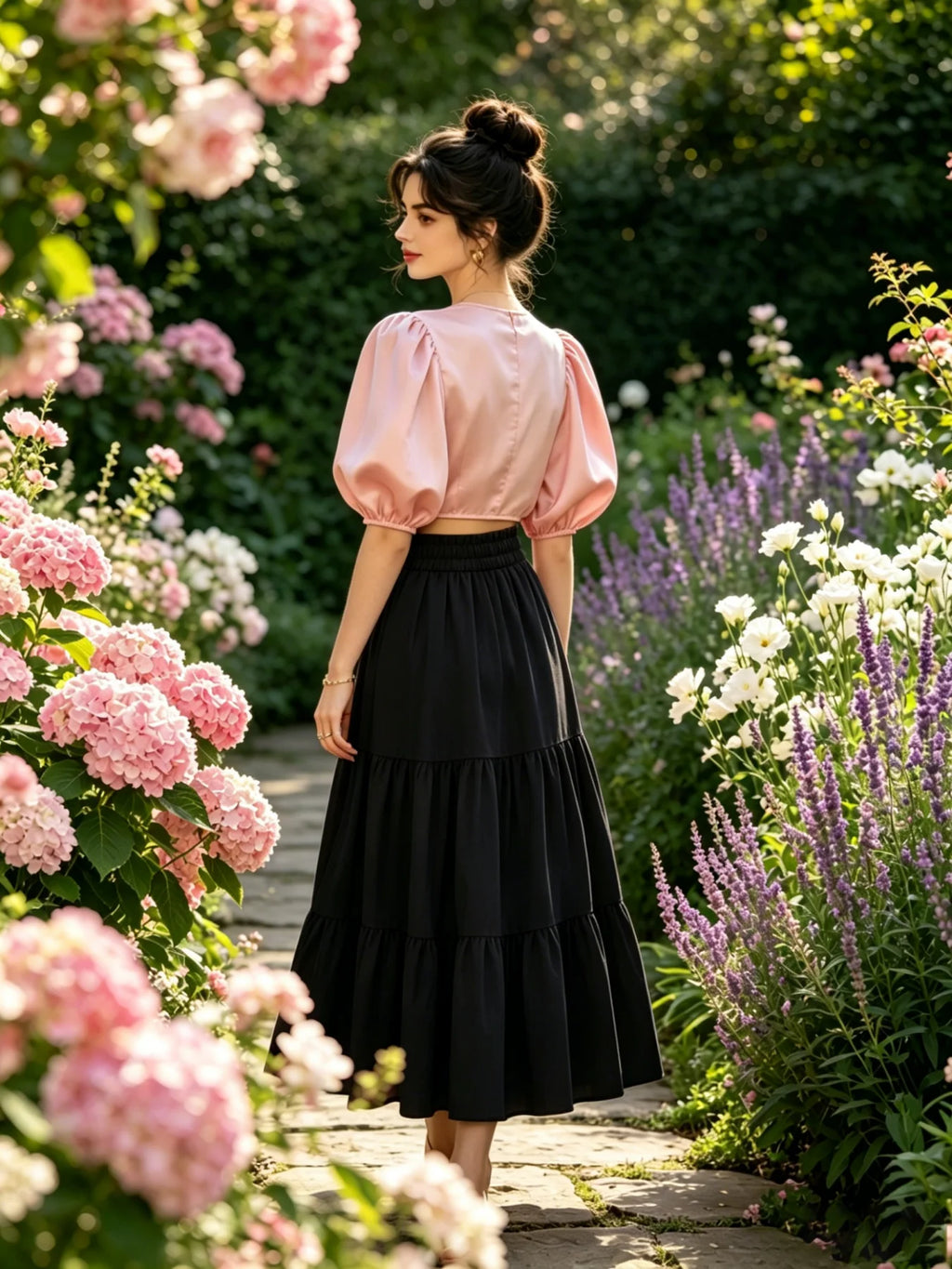 High-Waisted Drawstring A-Line Midi Skirt