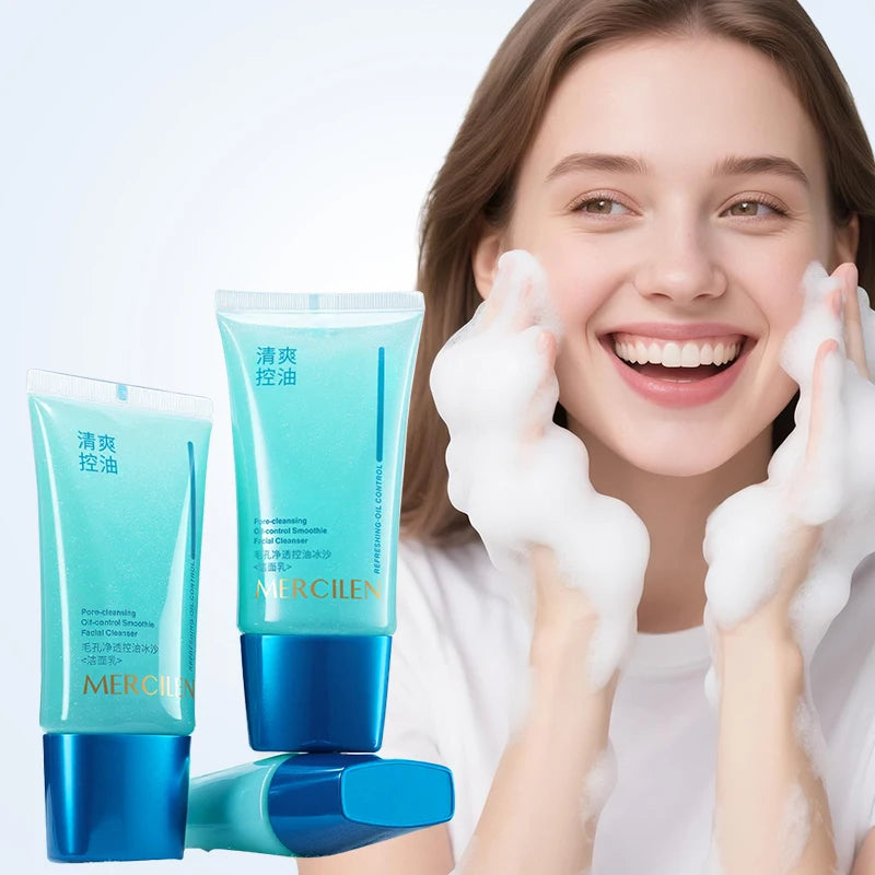 Mercilen Pore Cleansing Oil Control Smoothie Cleanser 150g, Contains Vitamin E, Salicylic Acid, and Collagen to Deeply Cleanse Dirt, Remove Makeup, and Clean the Skin Without Making It Tight, Leaving the Skin Hydrated and Cle