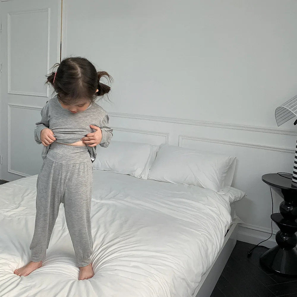1-8T Toddler Kid Baby Boy Girl Pajamas Set Homewear 2pcs Clothes Set Long Sleeve Top High Waist Pant Suit PJ Outfit