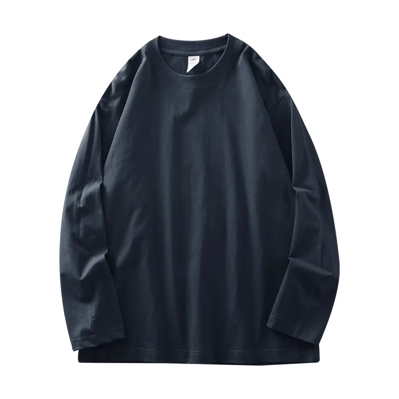 Dukeen Men Long Sleeve 260G Pure Cotton Crew Neck Undershirt For Everyday Casual Wear 11 Color Options