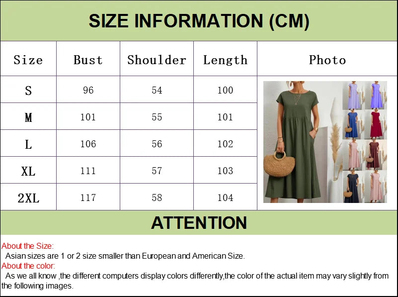 Customizable Fashion Solid Dress Women Cotton Linen O-Neck A-line Dress